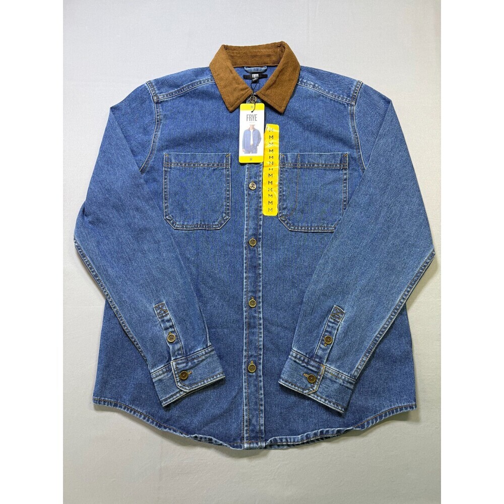 NWT Frye Denim Barn Shacket Men's Medium Blue Long Sleeve Button Flap Pockets